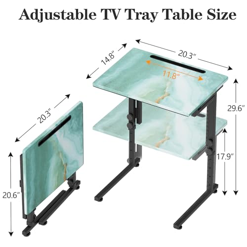 Adjustable Height Tv Tray Table,Portable Folding Tv Tray Dinner Snack Trays Table,Small Foldable C-Shaped End Table for Eating,Slide Under Couch Side with Sturdy MDF Top,No Assembly(Sea Blue+Black) - color: Sea Blue+black