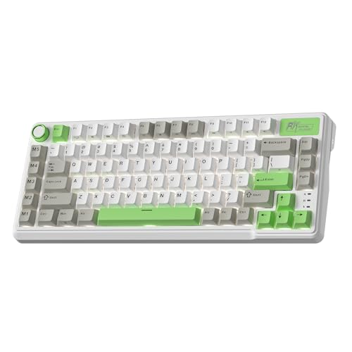 RK ROYAL KLUDGE L75 Gasket Mount Mechanical Keyboard w/Knob/Macro Keys & Touchable Nameplate, Tri-Mode 75% TKL Wireless Keyboard BT/2.4G/USB-C, Hot Swappable, Pro Software, Massive 8000mAh Battery - color: Lemon Green, size: Linear Cream Switch
