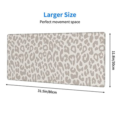 Large Mouse Pad Gaming Mousepad XL Beige Leopard Print Desk Mat Mouse Pad Long 31.5x11.8 in Extended Big Cute Mousepad Waterproof Desk Pad with Non-Slip Base and Stitched Edges for Computer Keyboard - color: Grey Leopard Print