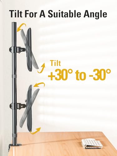 Stable Vertical Dual Monitor Stand, Stacked Monitor Mount for 2 Screens Up to 32 inch, Full Motion Monitor Desk Mount with Swivel, Tilt, Rotation, Holds 17.6 lbs Each, Max VESA 100x100mm - size: Dual Monitor Mount