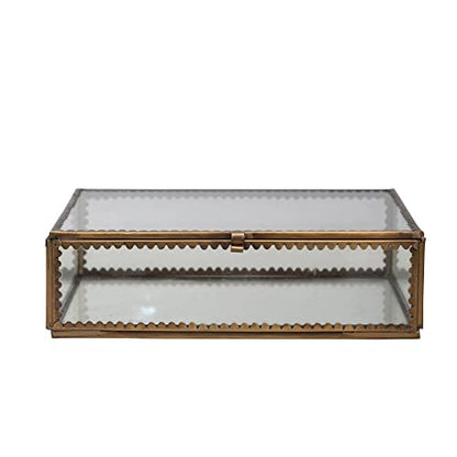 Brass and Glass Display Box with Scalloped Edges, Antique Finish - size: 7"L x 5"W x 2"H