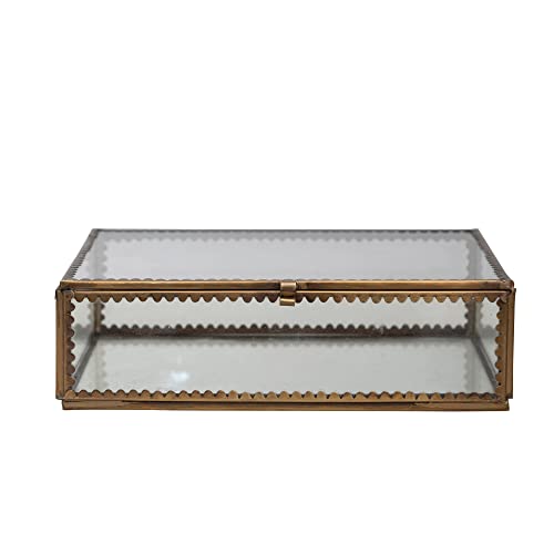 Brass and Glass Display Box with Scalloped Edges, Antique Finish - size: 7"L x 5"W x 2"H