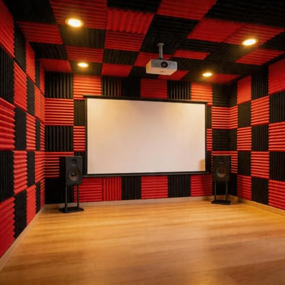 52 Pack Black/red 12 "X 12 "X1" Acoustic Panels Studio Soundproofing Foam(Accompanied By Double-Sided Adhesive Tape) - color: Black/red