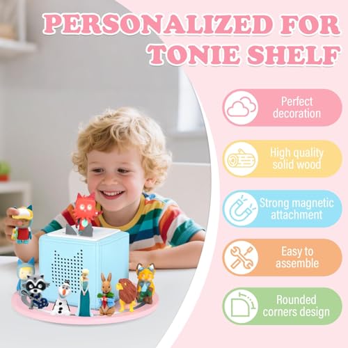 360° Round Turntable for Tonies Box 1/2 Organizer Storage Shelf, Magnetic Stand Holder for Toniebox Player Tonies Figures, Display Collection 10~15 Tonie Box Characters (Pink) - color: Pink, size: 1-Tier Turntable for Tonie