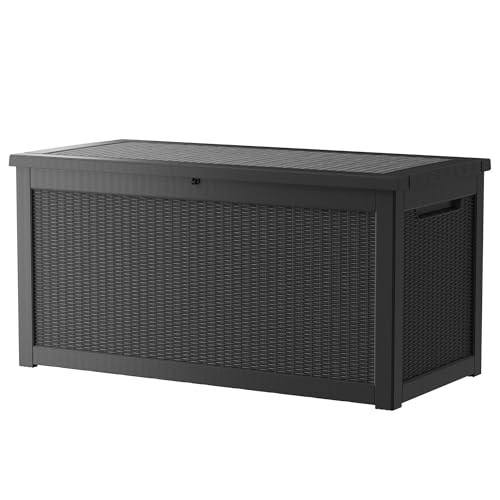 Outdoor Storage Box Waterproof, 320 Gallon Large Lockable Deck Box, Patio Storage Bin Bench for Pool Accessories Cushion Furniture, Garden Tools, UV-Resistant Outside Delivery Black