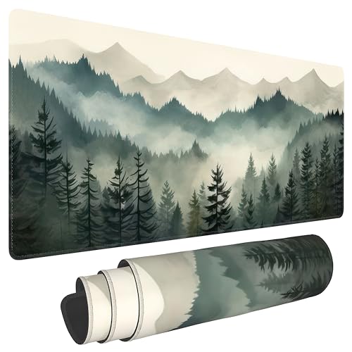 Misty Forest Large Mouse Pad,Gaming Keyboard Desk Pad,Extended Mouse Mat Non-Slip Rubber Base with Stitched Edges for Office Game Home XL 31.5"x11.8" - color: Misty Forest, size: 31.5L x 11.8W inches