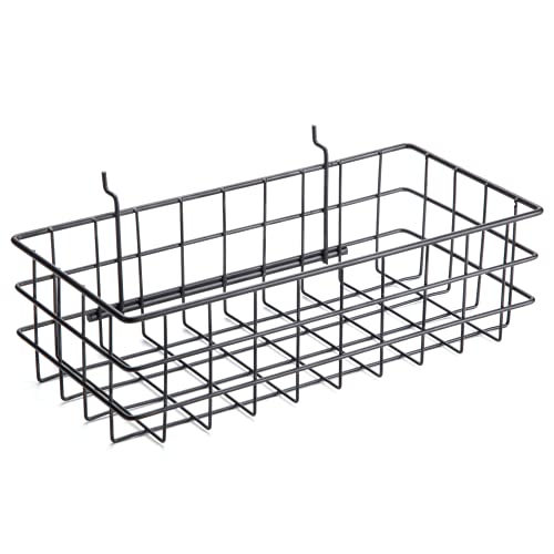 RightArrange Pegboard Basket Size M, Black - Hooks to Any Peg Board - Square Style Wire Shelf Baskets - Organize Tools, Workbench, Accessories, Garage Storage - Wall Organizer Attachments - size: Medium