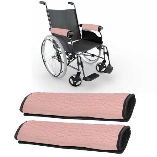 AHIER Wheelchair Armrest Pads, 2PCS Sheepskin Fleece Wheelchair Armrest Covers, Non Slip Arm Rest Cover Cushion pad for Wheelchairs (Pink) - color: Pink