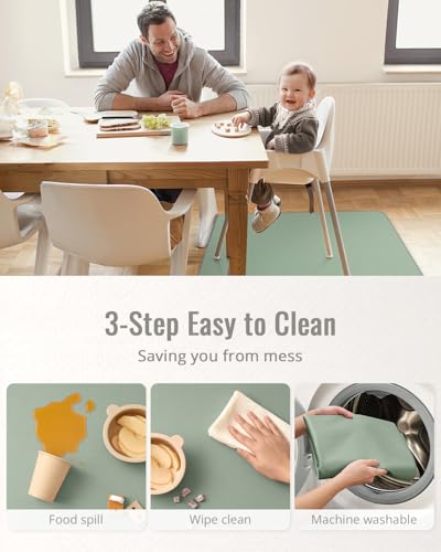 Blissful Diary Baby Splat Mat for Under High Chair, 50.4 x 50.4 Inch Wipeable Splash Mat, Waterproof and Washable, Anti-Slip Floor Protector, Sage Green - color: Sage Green