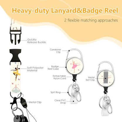 Ballet for ID Badge Holder, Ballet ID Badge Holder with Heavy-Duty Retractable Reel Clip, Gift for Teacher Nurse Adult - color: Ballet-beige