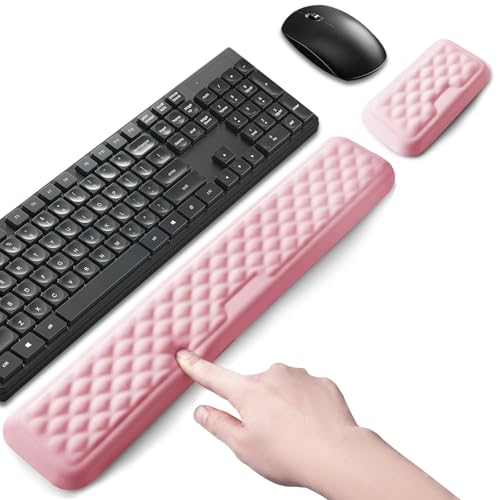 Keyboard Wrist Rest Mouse Wrist Support, Memory Foam Wrist Rest Pad for Computer Laptop, Ergonomic Wrist Cushion Support for Typing Pain Relief, Gaming Home Office, Pink - color: Pink