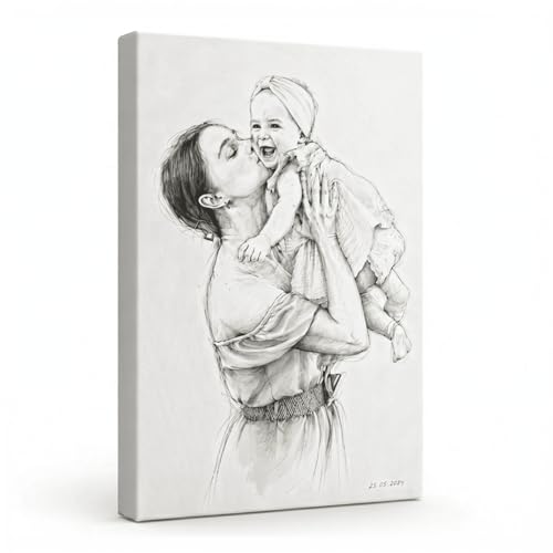 Personalized Custom Sketch Portrait Canvas Prints with Your Photos, Minimalist Colored Pencil Drawing Canvas Wall Art, Elegant Line Art Family Picture, Anniversary Birthday Gift for Mom Parents, Home Decor - color: Style 2