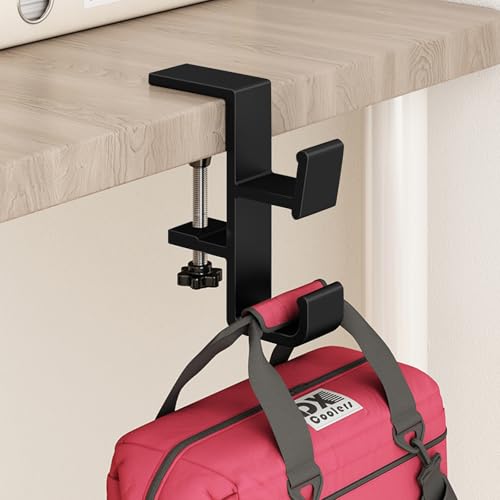 Desk Hook for Bag, Under Desk Handbag Hanger, Purse Hook for Table, Aluminum Backpack Holder, Desk Mount Hook for Umbrellas, Headphone, Back to School Supplies, Black - color: Black