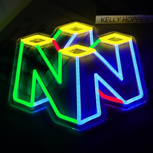 WonderfulLife Game Neon Sign for Gamer Zone Decor,Led Lights for Man Cave Bar or Bedroom Decoration.5V USB Powered,Easy Hanging. - color: N64