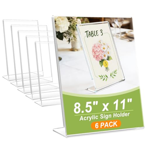 6 Pack Acrylic Sign Stand Holders, 8.5 x 11 Clear Plastic L Shape Table Paper Display Stand, Suit for Displaying Posters, Picture, Flyers, Menu - style: 6 pack