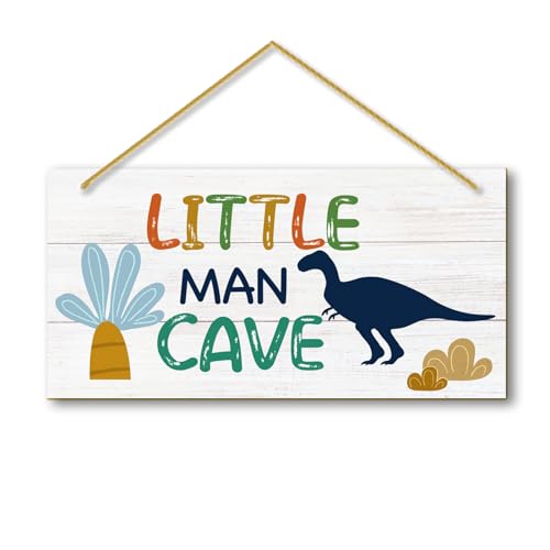 Little Man Cave, Boys Dinosaur Room Decor Wooden Door Sign for Dino Room, Baby Boys Bedroom Wall Decorations for Nursery Toddler Nursery Playroom Wall Art - color: boy cave (dino)