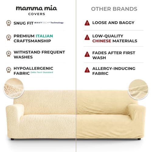 Premium Stretch Couch Covers for Sofa - Sofa Chair Cover Washable, Dogs & Pets Friendly - Elastic Polyester Loveseat Slipcovers - Non-Slip Love Seat Couch Covers - Cream (86"-120" Wide) - color: Cream, size: 86"-120" Wide