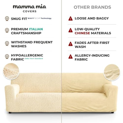 Premium Stretch Couch Covers for Sofa - Sofa Chair Cover Washable, Dogs & Pets Friendly - Elastic Polyester Loveseat Slipcovers - Non-Slip Love Seat Couch Covers - Cream (86"-120" Wide) - color: Cream, size: 86"-120" Wide