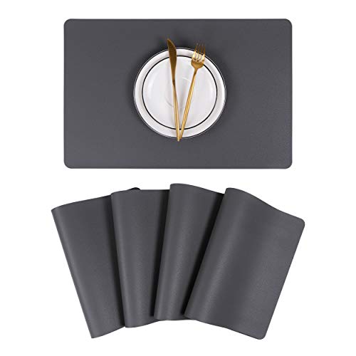 Wipeable Placemats Leather Table Mats Waterproof Heat-Resistant Easy to Clean for Dining Table Set Kitchen Table (4, Grey) - color: Gray, size: set of 4