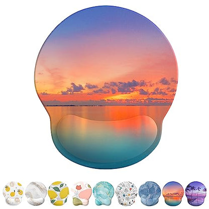 eulps Mouse Pad with Wrist Rest, Comfortable Computer Mousepad with Gel Wrist Support Smooth Surface and Non-Slip PU Base for Pain Relief, Laptop, Office & Home (Oceanic Sunset) - color: Oceanic Sunset
