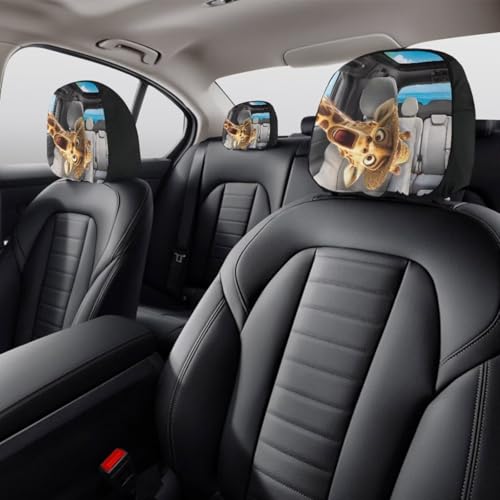 Funny Giraffe Car Seat Headrest Covers Set 2 Pack Stretchy Vehicle Seat Pillow Cover Womens Cute Interior Accessories Head Rest Cushion Pads Portable Dust Covers - color: Funny Giraffe