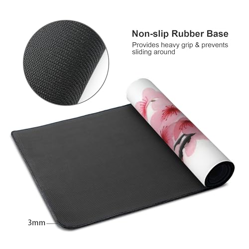 Large mouse pad, XXL gaming keyboard pad, Japanese Pink Sakura Design, Non-Slip Rubber Base, Stitched Edges suitable for gaming and office use, laptop computer table protection pad, 35.4 x 15.7 inches - color: Plum blossoms