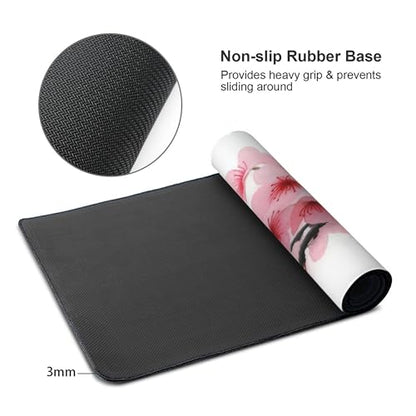 Large mouse pad, XXL gaming keyboard pad, Japanese Pink Sakura Design, Non-Slip Rubber Base, Stitched Edges suitable for gaming and office use, laptop computer table protection pad, 35.4 x 15.7 inches - color: Plum blossoms