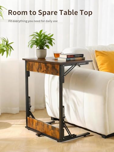 Upgraded 24" Folding C Shaped End Table, Small Sofa Side Laptop Desk, Couch TV Tray Table for Living Room, Bedroom (4, Rustic Brown) - color: Brown, size: set of 4