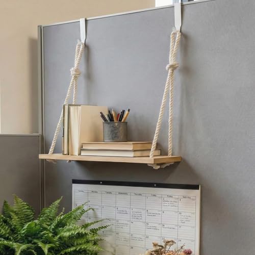 2-Pack Cubicle Shelf Hanging, Office Cubicle Wall Shelf with Rope Adjustable Hooks, Office Decor Desk Accessories, Organizer, Storage in Workspaces