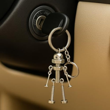 Robot Keychain – Miniature Screw Robot Figurine Key Ring for Men & Women, Unique Industrial Style Key Holder, Cool Bag Charm Accessory