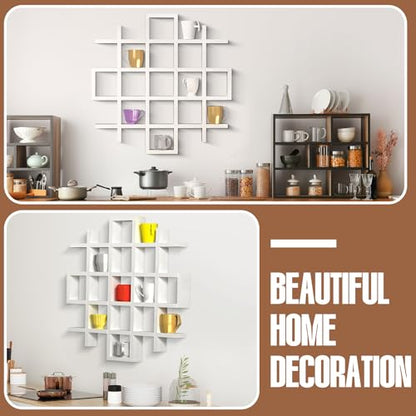 Suzile Oversize Coffee Mug Display Rack Wooden Display Shelves Rustic Wooden Floating Curio Shelf Travel Wall Mounted Coffee Mug Rack Holder Shadow Box Shelf(5.1x5.1x3in,White) - color: White