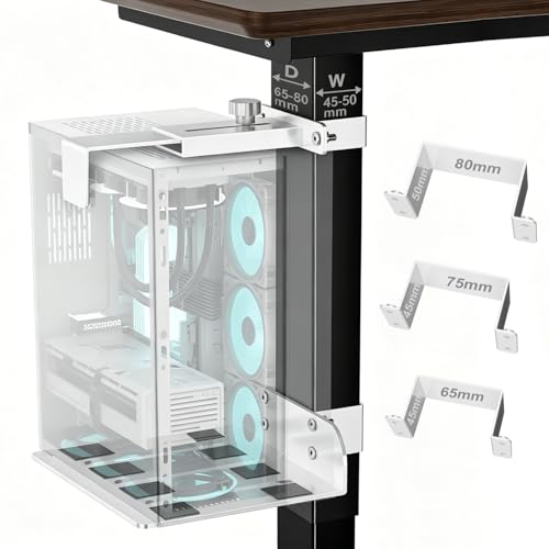 Under Desk PC Mount - No Drilling 40 lb Capacity, Fits 3 Fixed Desk Leg Sizes, CPU Holder Under Desk, Adjustable Clamp-on Desk Leg PC Mount for Standing Desk, with Non-Slip Pads, White - color: White, size: Fits 3 Rect. Leg Sizes