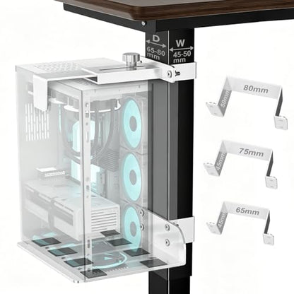 Under Desk PC Mount - No Drilling 40 lb Capacity, Fits 3 Fixed Desk Leg Sizes, CPU Holder Under Desk, Adjustable Clamp-on Desk Leg PC Mount for Standing Desk, with Non-Slip Pads, White - color: White, size: Fits 3 Rect. Leg Sizes