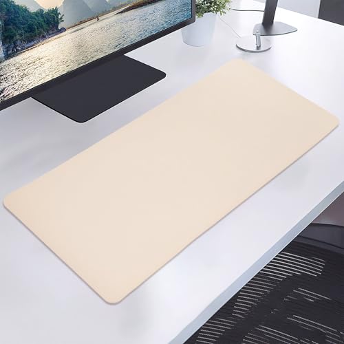 23.6" x 11.8" Non-Slip PU Leather Desk Pad Protector, Waterproof Mouse Pad Mat, Ultra Thin Laptop Writing Desk Blotter for Office and Home - color: Beige