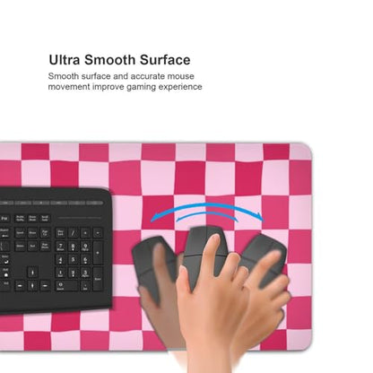 Pink Purple Checkerboard Mouse Pad Large Desk Mat for Keyboard and Mouse Non-Slip Gaming Mousepad Office Desk Accessories for Computer 35.4x15.7Inch - color: Pink Purple Checkerboard
