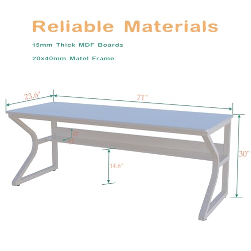 OSCHF Extra Long Desk with Bookshelf - 71" Double Long Writing Table for 2-Person Workstation, Modern Study Work Computer Desk for Home and Office, Warm White - color: Warm White, size: 71x23.6 inch