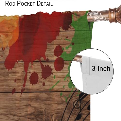 Music Notes Curtain, Funny Disco Retro Wood Board Graffiti Window Treatments Drapes for Bedroom Living Room Bathroom 42" W X 45" L(No Blackout) - color: Musical-6, size: 20.5"W x 45"L (Pack of 2)
