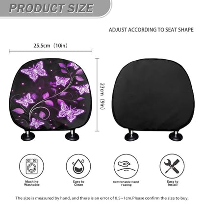 Butterfly Headrest Covers for Cars Stretchy Seat Head Rest Protector Set of 2 Pcs Car Seat Headrest Cover Replacement Dust Covers Elastic Pillow Covers,for Most Vans,Trucks - color: Butterfly purple