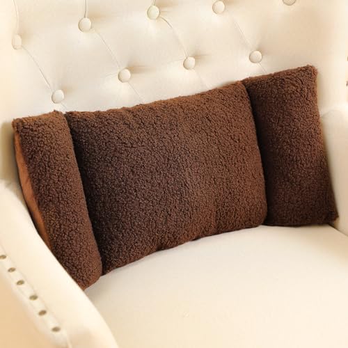 Queekay Fleece Lumbar Support Pillow 3 Section Back Pillow Office Chair for Back Support Comfortable Lumbar Cushion for Car Seat Pain Relief Sofa Rest(Brown) - color: Brown