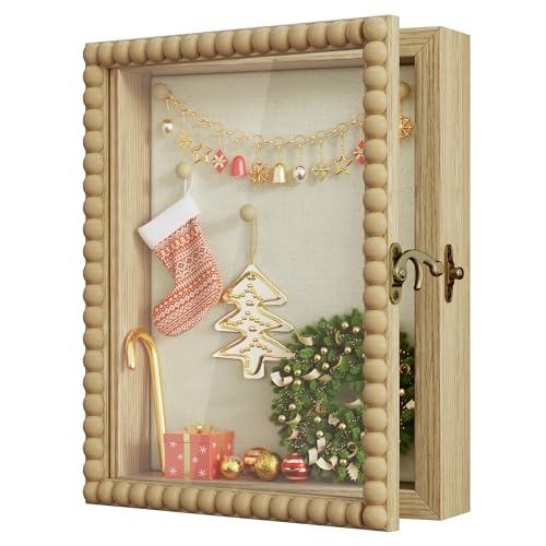 Love-KANKEI Shadow Box Frame 8x10,Wood Deep Shadow Box Display Case with Unique Beads Door and Glass Window, Memory Box for Pictures,Medals,Memorabilia,Collections Natural - color: Natural, size: 8x10