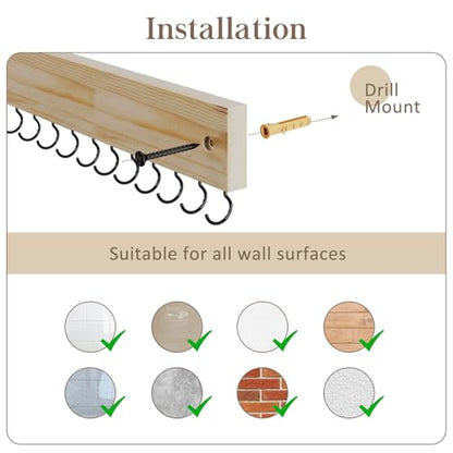 Lolalet Wooden Necklace Holder for Wall with 15 Hooks, Necklaces Hanger Easy Install Wall Mount Necklace Organizer, Jewelry Hangers for Chains, Bracelets, Earrings -Nature - color: Nature