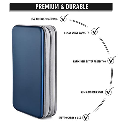 DVD Case, Bivisen CD Case Holder Wallet Binder 96 Capacity CD/DVD Cases Storage Holder Binder Organizer Wallet Book for Car Home Travel (Dark Blue) - color: Dark Blue