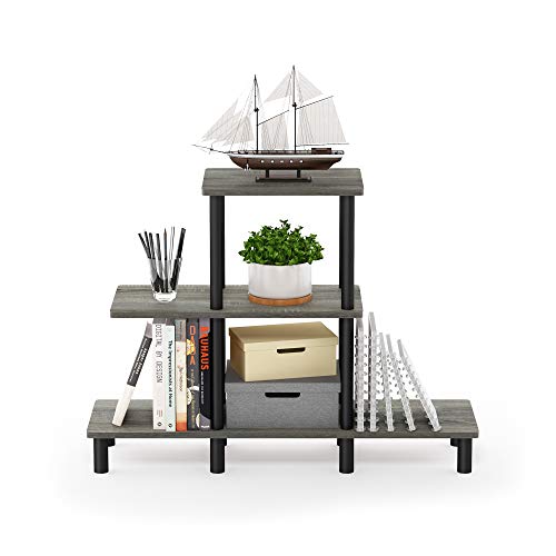 FURINNO Turn-N-Tube 3-Tier Design Display Rack, French Oak Grey/Black - color: French Oak/Black, style: 3-Tiers, Ladder