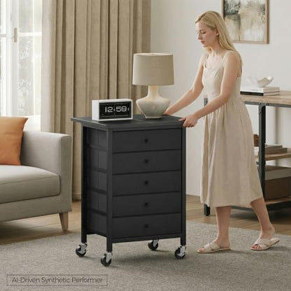MAHANCRIS 5 Drawer File Cabinet,Rolling Filing Chest Cabinet with Wheels, Under Desk Storage Organizer, Printer Stand with Non-Woven Fabric Drawer, for Home Office, Study, Black FCBK4801 - color: Black