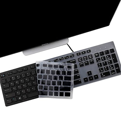 i-Tensodo 2PCS Keyboard Cover for Dell KB216 KB216p KB216d KM636 Keyboard/Dell Optiplex 5250 3050 3240 5460 7450 7050 /Dell Inspiron AIO 3475 3670 3477 7700 Desktop Keyboard - color: Black+Clear