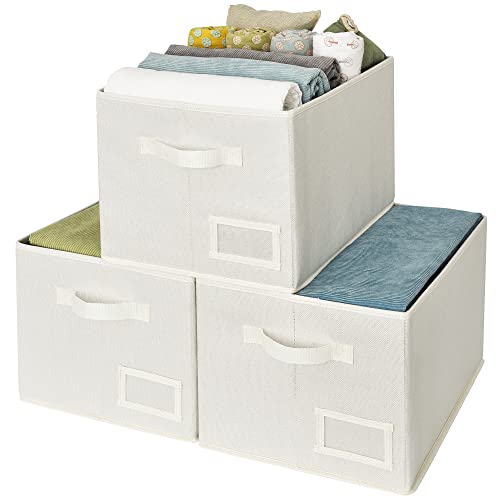 GRANNY SAYS Clothes Storage Bins with Label Holder, Closet Organizers and Storage Shelves, Storage Baskets for Organizing, Pearl White, Large, 3-Pack - color: Pearl White, size: Large