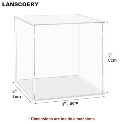 LANSCOERY Acrylic Display Case, Assemble Small Showcase Display Box for Collectibles, with Dustproof & Seamless Display Design, 3x3x3inch White Base - color: White, size: 3x3x3inch; 8x8x8cm