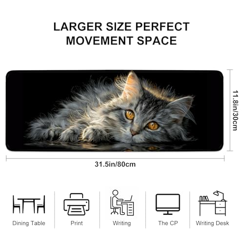 Extra Large Gaming Mouse Pad with Anti-Slip Rubber Base,Waterproof Desk Pad for Keyboard,Mouse & Office–Perfect for Gamer, Programmer, Home (Fluffy Cat, 31.5" x 11.8") - color: Fluffy Cat, size: 31.5" x 11.8"
