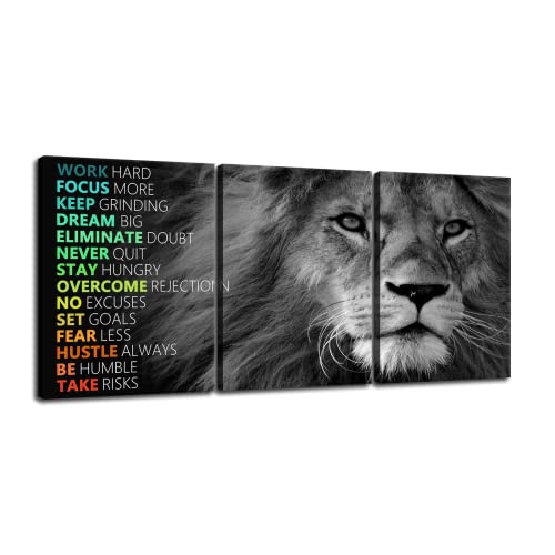 Inspirational Lion Wall Art 3 Pieces Poster Motivational Canvas Positive Wall Art Quotes Success Canvas Artwork Picture Print Framed for Home Office Living Room Gym Wall Decor [36''Wx 16''H] - color: Inspirational-4, size: 16.00" x 36.00"