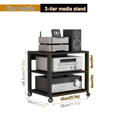 3 Tier Audio Rack Tower, CD Record Player Stereo Receiver AV Equipment Cabinet Display Rack, Weight Capacity 661 lbs, with Adjustable Wooden Shelves for Home (3 Tier Black) - size: 3 Tier Black